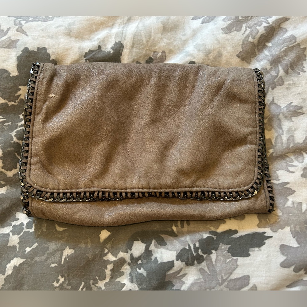 Vintage soft leather clutch with chain-link detail